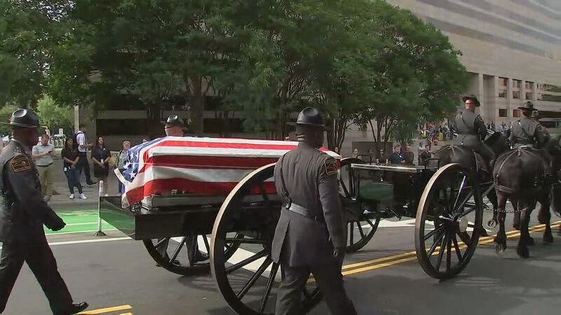 The procession and funeral for CMPD officer Joshua Eyer was held in Charlotte on Friday, May 3, 2024. Eyer was killed on Monday after a suspect opened fire on a task force that was attempting to serve an arrest warrant.