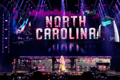 Shania Twain performs during her Queen of Me tour at PNC Music Pavilion in Charlotte on June 28, 2023.