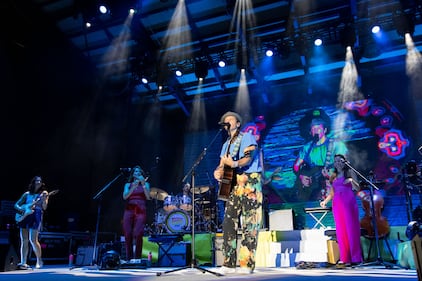 Jason Mraz performs during his "Mystical Magical Rhythmical Radical Ride" tour at Skyla Credit Union Amphitheatre in Charlotte on Aug. 5, 2023.