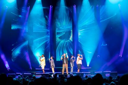 Pentatonix performs at PNC Music Pavilion in Charlotte on Aug. 13, 2023.