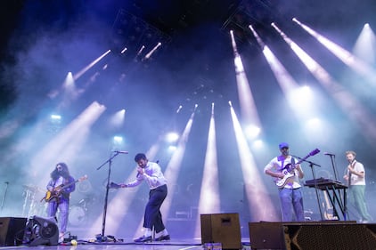 Young the Giant performs during the Neon Pill Tour at PNC Music Pavilion on Aug. 4, 2024.