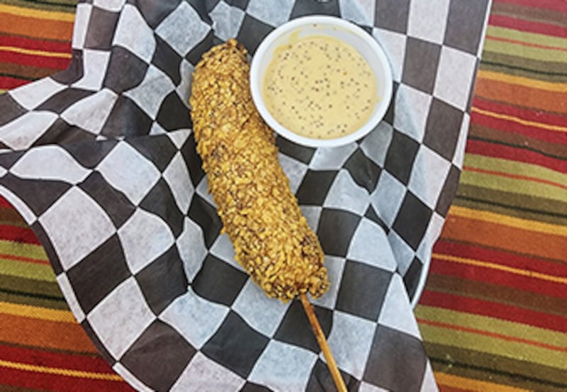 Cajun Style Andouille Sausage Corn Dog with Mardi Gras Mustard Dip

Ragin' Cajun