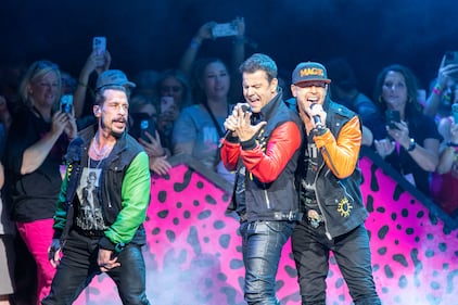 The New Kids on the Block perform during the Magic Summer Tour at PNC Music Pavilion in Charlotte on July 27, 2024.