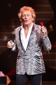 Singer Rod Stewart performs at PNC Music Pavilion in Charlotte on Aug. 26, 2022.