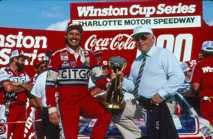 Kyle Petty (left) and CMS owner Bruton Smith at the Coca-Cola 600 (1987).