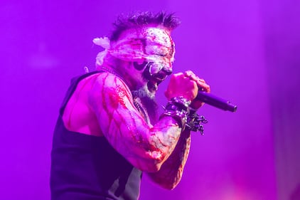 Mudvayne performs during the Destroy All Enemies Tour at PNC Music Pavilion in Charlotte on Sept. 6, 2024.