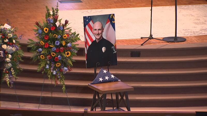 The procession and funeral for CMPD officer Joshua Eyer was held in Charlotte on Friday, May 3, 2024. Eyer was killed on Monday after a suspect opened fire on a task force that was attempting to serve an arrest warrant.