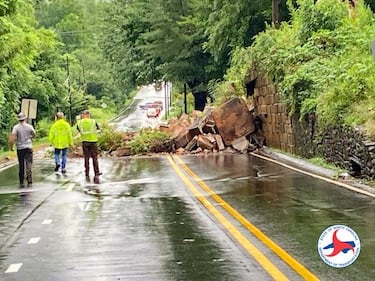 AUGUST 17, 2021 - A collapsed rock retaining wall near Church Street in Canton has closed both directions of U.S. 19/23 in Haywood County. (Photo credit: NCDOT)