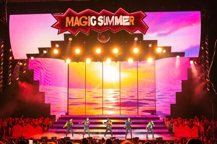 The New Kids on the Block perform during the Magic Summer Tour at PNC Music Pavilion in Charlotte on July 27, 2024.