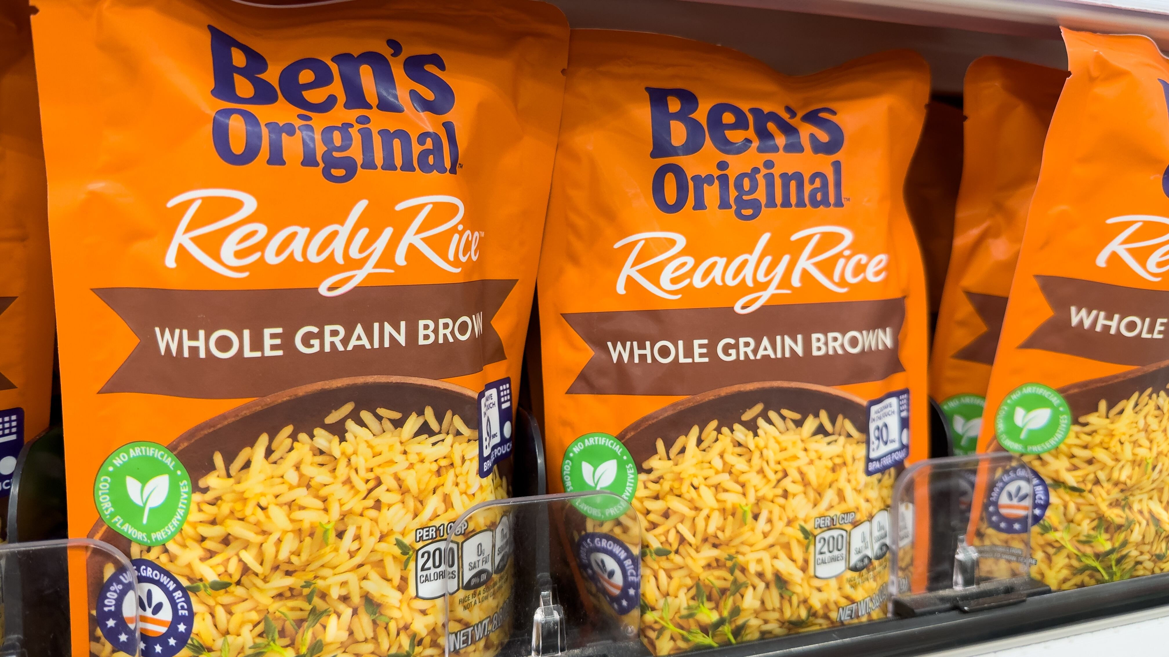 Rice bags on store shelves