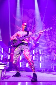 Mudvayne performs during the Destroy All Enemies Tour at PNC Music Pavilion in Charlotte on Sept. 6, 2024.