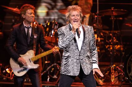 Singer Rod Stewart performs at PNC Music Pavilion in Charlotte on Aug. 26, 2022.