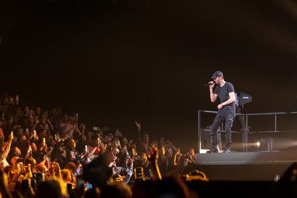 Enrique Iglesias performs during the Trilogy Tour at the Spectrum Center in Charlotte on March 2, 2024.