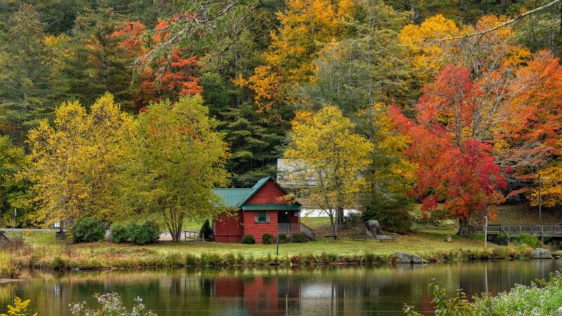 Oct. 19, 2023: The Historic Cheese House in Banner Elk plays off the surrounding autumnal tones. The structure, built in 1917 and originally home to an award-winning cheddar cheese operation, is now owned by Lees-McRae College.