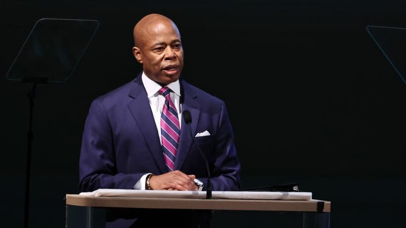 NEW YORK, NEW YORK - OCTOBER 18: New York City Mayor Eric Adams speaks onstage during the 2023 Good+Foundation “A Very Good+ Night of Comedy” Benefit at Carnegie Hall on October 18, 2023 in New York City. (Photo by Jamie McCarthy/Getty Images for Good+Foundation)