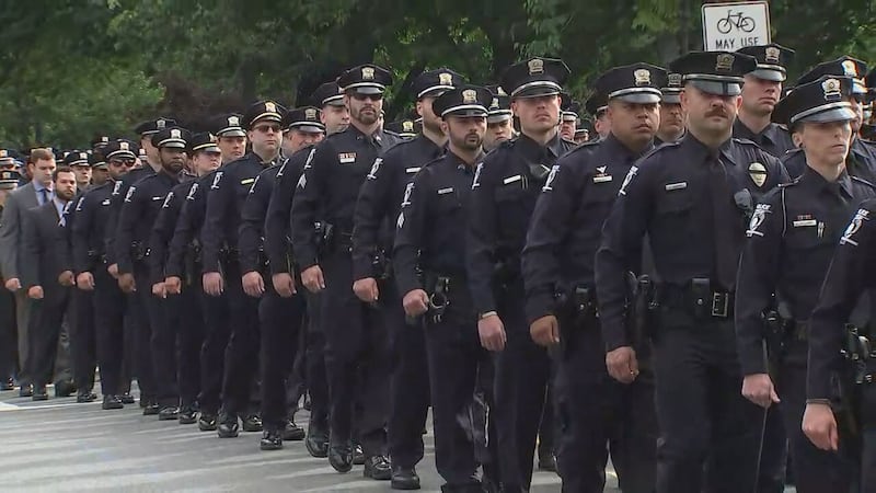 The procession and funeral for CMPD officer Joshua Eyer was held in Charlotte on Friday, May 3, 2024. Eyer was killed on Monday after a suspect opened fire on a task force that was attempting to serve an arrest warrant.