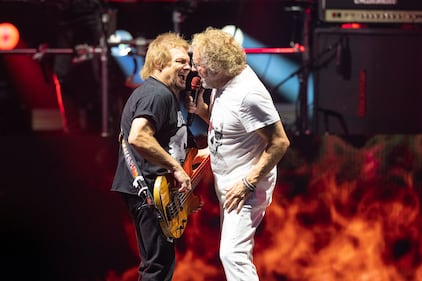 Sammy Hagar and Michael Anthony perform during the Best of All Worlds Tour at PNC Music Pavilion on July 19, 2024.