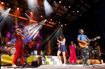 Jason Mraz performs during his "Mystical Magical Rhythmical Radical Ride" tour at Skyla Credit Union Amphitheatre in Charlotte on Aug. 5, 2023.