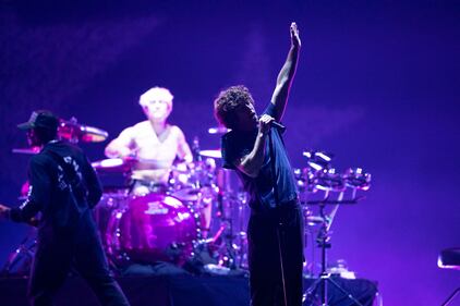 Turnstile performs before Blink-182 at the Spectrum Center in Charlotte on July 14, 2023.
