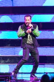 The New Kids on the Block perform during the Magic Summer Tour at PNC Music Pavilion in Charlotte on July 27, 2024.