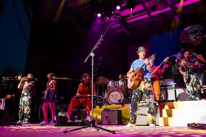 Jason Mraz performs during his "Mystical Magical Rhythmical Radical Ride" tour at Skyla Credit Union Amphitheatre in Charlotte on Aug. 5, 2023.