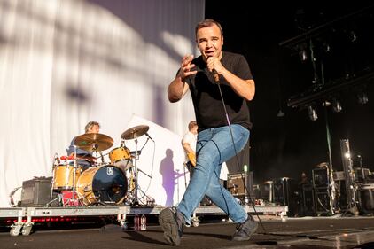 Future Islands opens for Weezer on the Indie Rock Road Trip tour at PNC Music Pavilion in Charlotte on June 24, 2023.