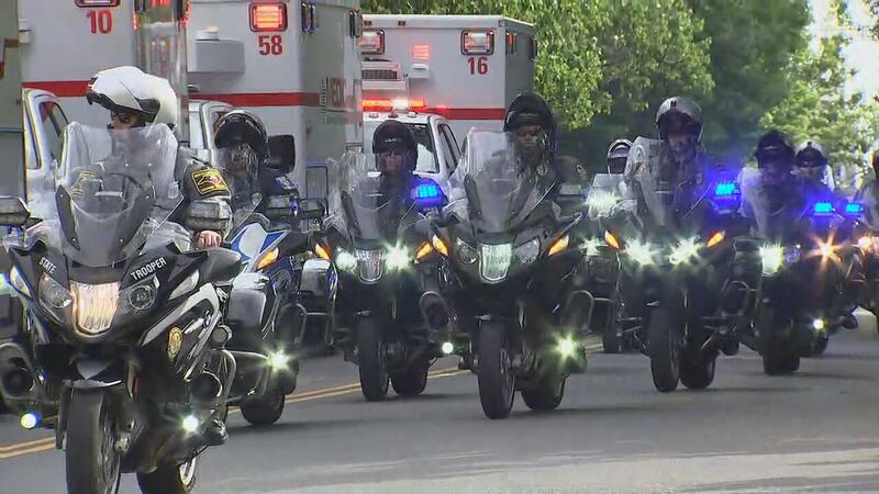 The procession and funeral for CMPD officer Joshua Eyer was held in Charlotte on Friday, May 3, 2024. Eyer was killed on Monday after a suspect opened fire on a task force that was attempting to serve an arrest warrant.