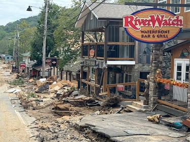 Damage left in Chimney Rock on Monday, Sept. 30, after flooding from Tropical Storm Helene