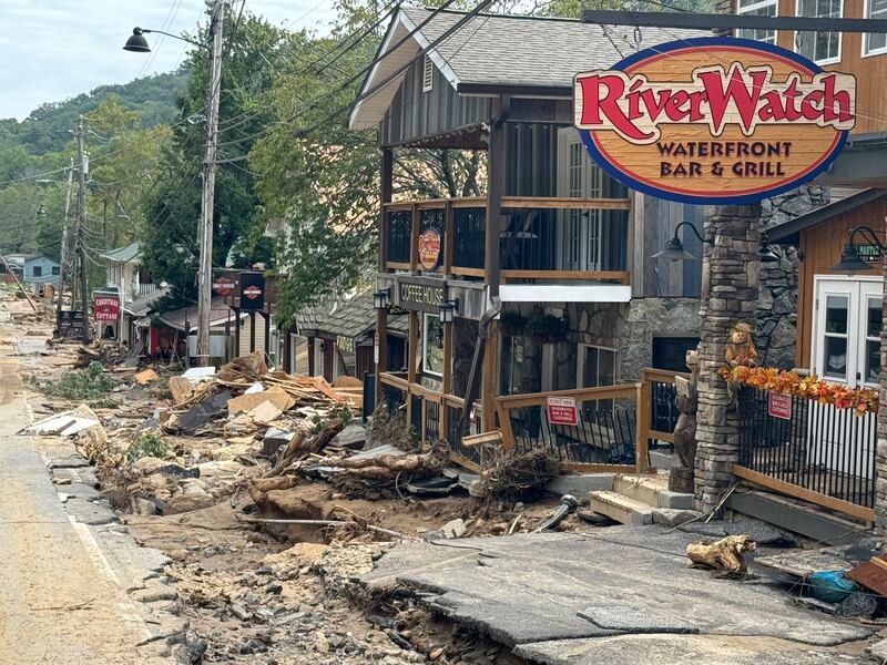 Damage left in Chimney Rock on Monday, Sept. 30, after flooding from Tropical Storm Helene