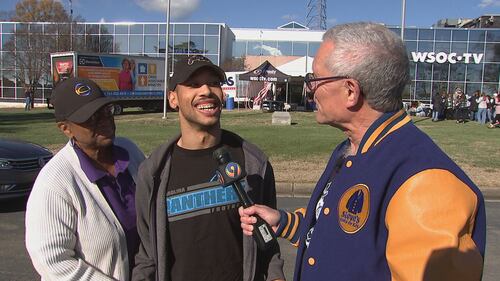 Viewers arrive at the WSOC-TV studios on Dec. 6, 2023, to drop off their coats for the 20th annual Steve’s Coats for Kids Collection Day.