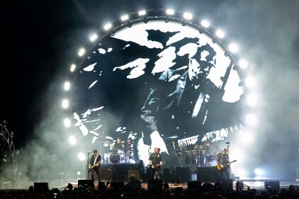 The Offspring perform during their “Let The Bad Times Roll” tour at PNC Music Pavilion in Charlotte on Aug. 18, 2023.