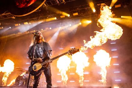 Fall Out Boy performs during its So Much For (Tour) Dust at PNC Music Pavilion in Charlotte on July 21, 2023.