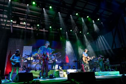 Jason Mraz performs during his "Mystical Magical Rhythmical Radical Ride" tour at Skyla Credit Union Amphitheatre in Charlotte on Aug. 5, 2023.