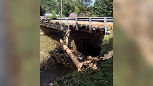 Cruso was hit hard with record flooding on the Pigeon River from Tropical Storm Fred. Wednesday afternoon, only local traffic was allowed on US-276 into Cruso. (Photo credit: NCDOT)