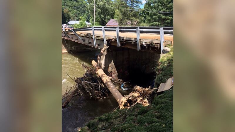 Cruso was hit hard with record flooding on the Pigeon River from Tropical Storm Fred. Wednesday afternoon, only local traffic was allowed on US-276 into Cruso. (Photo credit: NCDOT)