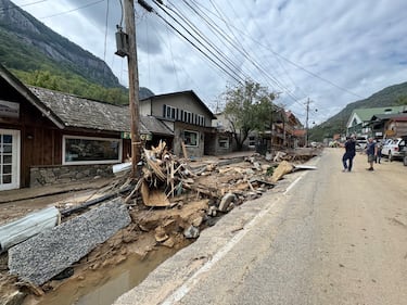 Damage left in Chimney Rock on Monday, Sept. 30, after flooding from Tropical Storm Helene