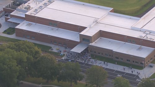 Line of parents at Dilworth Elementary School