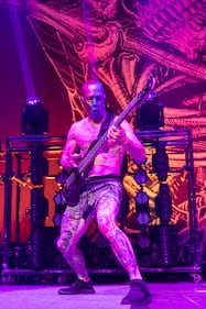 Mudvayne performs during the Destroy All Enemies Tour at PNC Music Pavilion in Charlotte on Sept. 6, 2024.