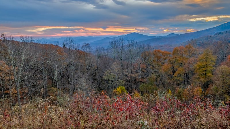 Oct. 30, 2022: A Blue Ridge sunset is seen from Boulder Field Overlook at Milepost 302.4 on the Blue Ridge Parkway last week.