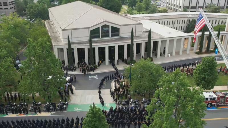 The procession and funeral for CMPD officer Joshua Eyer was held in Charlotte on Friday, May 3, 2024. Eyer was killed on Monday after a suspect opened fire on a task force that was attempting to serve an arrest warrant.