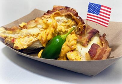 Bacon-Wrapped Candied Jalapeno Pimento Cheese Sandwich        

Ezzells Somethin’ Good