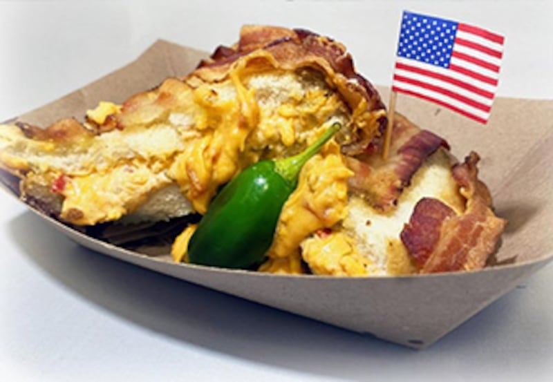 Bacon-Wrapped Candied Jalapeno Pimento Cheese Sandwich        

Ezzells Somethin’ Good