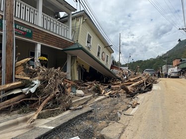 Damage left in Chimney Rock on Monday, Sept. 30, after flooding from Tropical Storm Helene