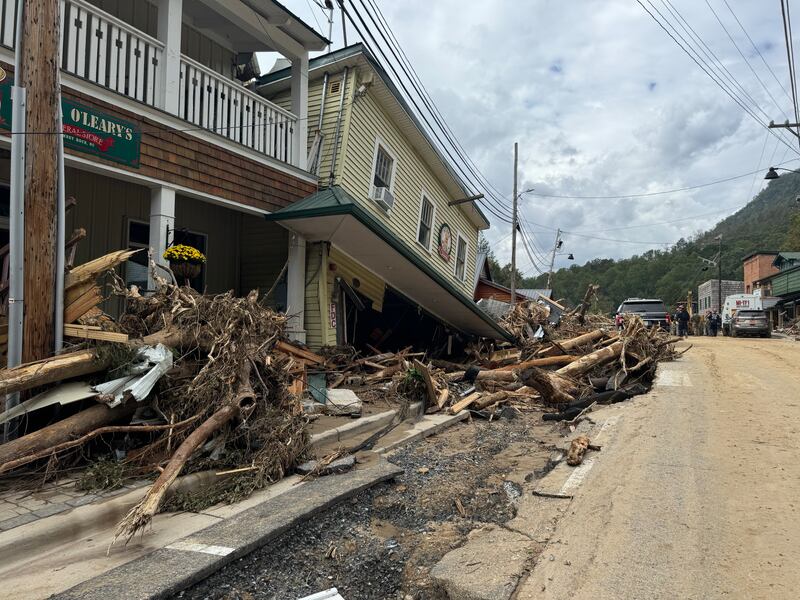 Damage left in Chimney Rock on Monday, Sept. 30, after flooding from Tropical Storm Helene