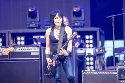 Legendary rocker Joan Jett performs during The Stadium Tour at Bank of America Stadium in Charlotte. June 28, 2022.
