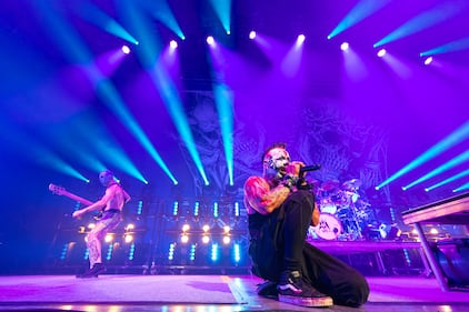 Mudvayne performs during the Destroy All Enemies Tour at PNC Music Pavilion in Charlotte on Sept. 6, 2024.