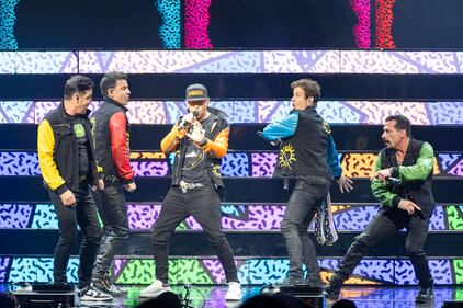 The New Kids on the Block perform during the Magic Summer Tour at PNC Music Pavilion in Charlotte on July 27, 2024.