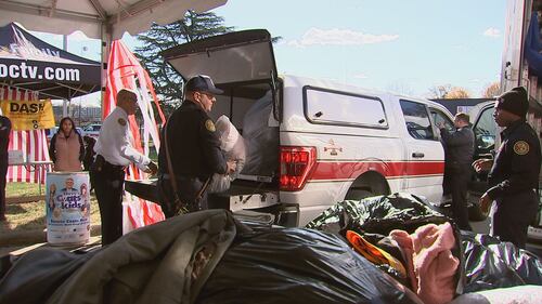 Viewers arrive at the WSOC-TV studios on Dec. 6, 2023, to drop off their coats for the 20th annual Steve’s Coats for Kids Collection Day.