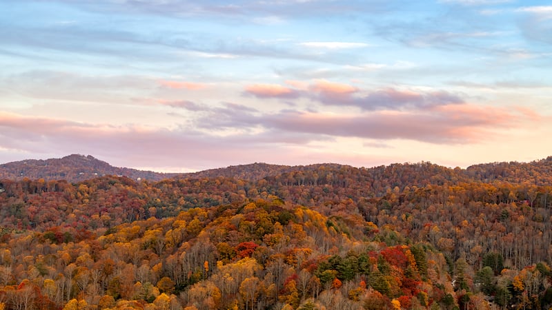 Oct. 29, 2023: This sunset shot in Valle Crucis shows a late autumn view of golden and crimson hues. The drive along N.C. 194 between Banner Elk and Valle Crucis is always a noteworthy route for fall color viewing.