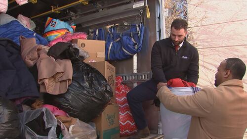 Viewers arrive at the WSOC-TV studios on Dec. 6, 2023, to drop off their coats for the 20th annual Steve’s Coats for Kids Collection Day.